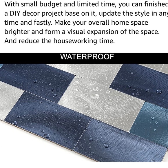 Subway Backsplash Tile Peel & Stick DIY Kitchen Bathroom Brushed Silver Blue - Picture 9 of 9